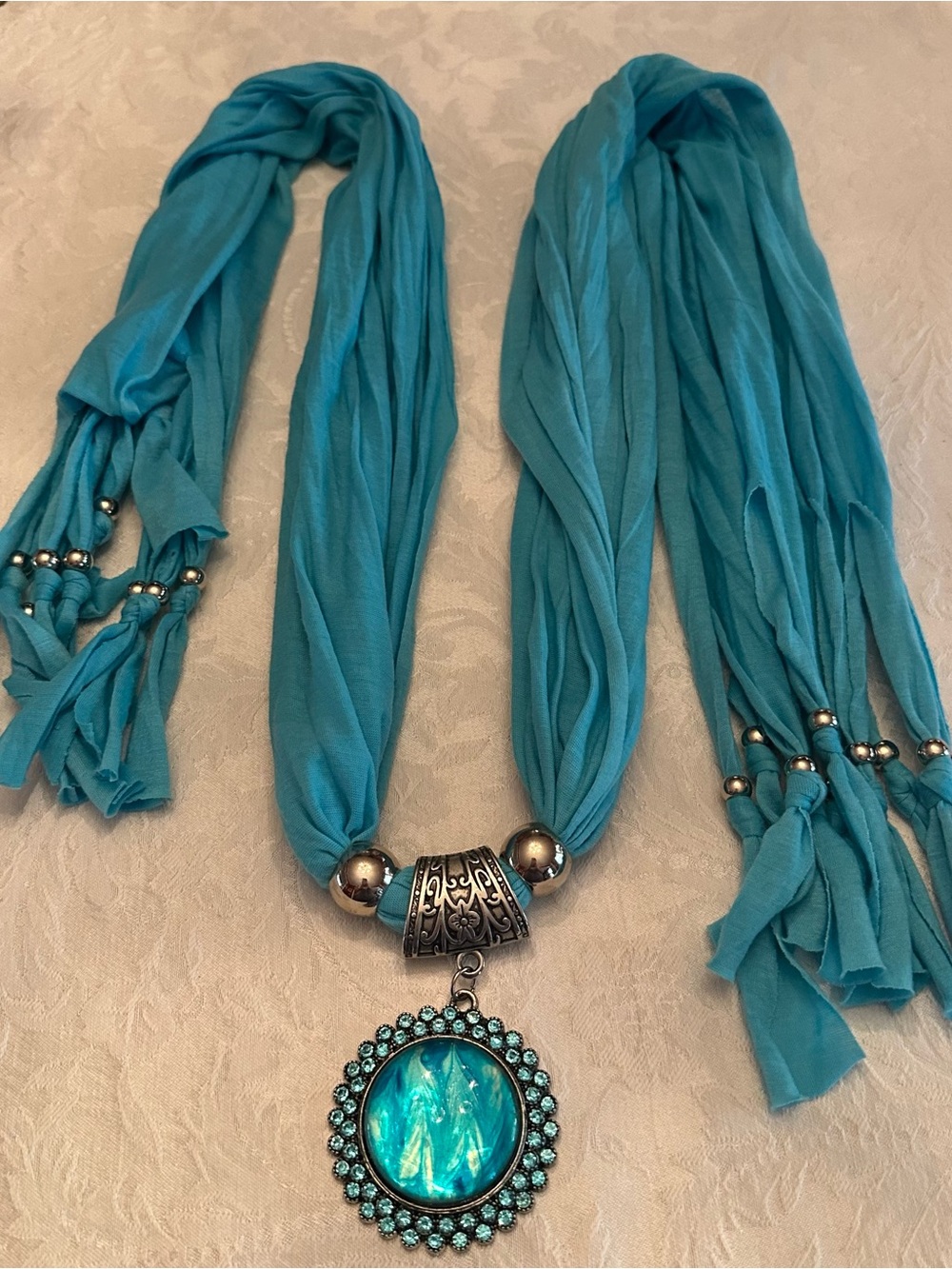 Turquoise Pendant Scarf Necklace - Women Jewelry